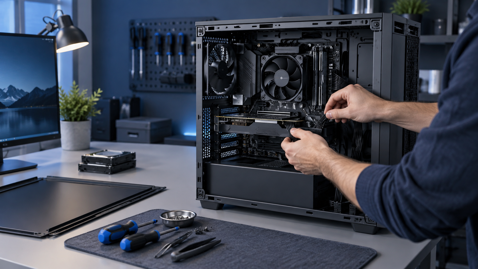 Technician working on computer hardware